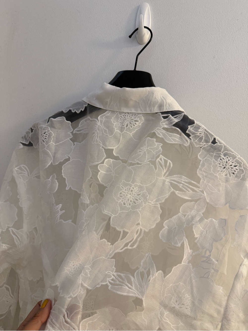 JLUXLABEL White Sheer Floral Lace Button-Down Shirt - Picture 3 of 14